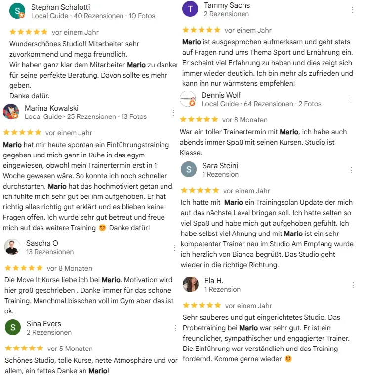 Google-Bewertungen zum Training mit Mario