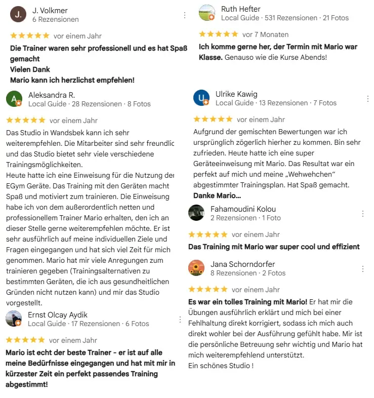 Ausschnitt Google-Bewertungen für Mario